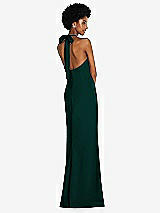 Rear View Thumbnail - Evergreen Tie Halter Open Back Trumpet Gown 