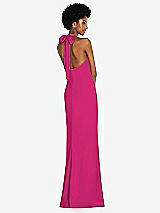 Rear View Thumbnail - Think Pink Tie Halter Open Back Trumpet Gown 
