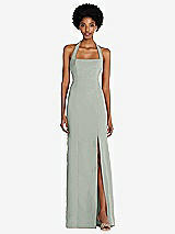 Front View Thumbnail - Willow Green Tie Halter Open Back Trumpet Gown 