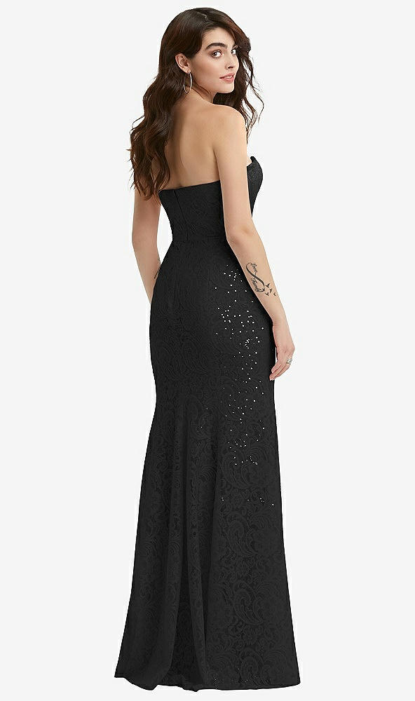 Back View - Black Sweetheart Strapless Sequin Lace Trumpet Gown