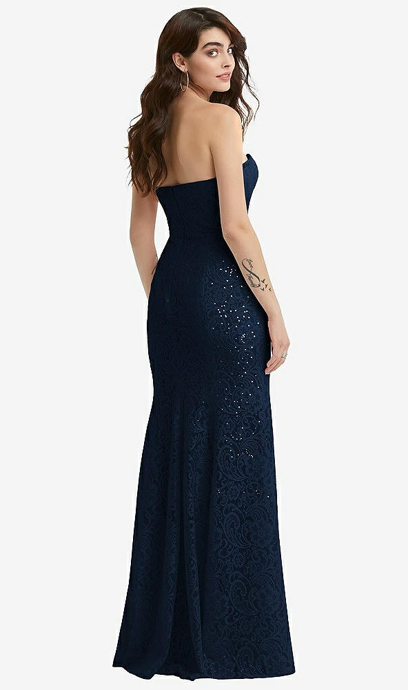 Back View - Midnight Navy Sweetheart Strapless Sequin Lace Trumpet Gown
