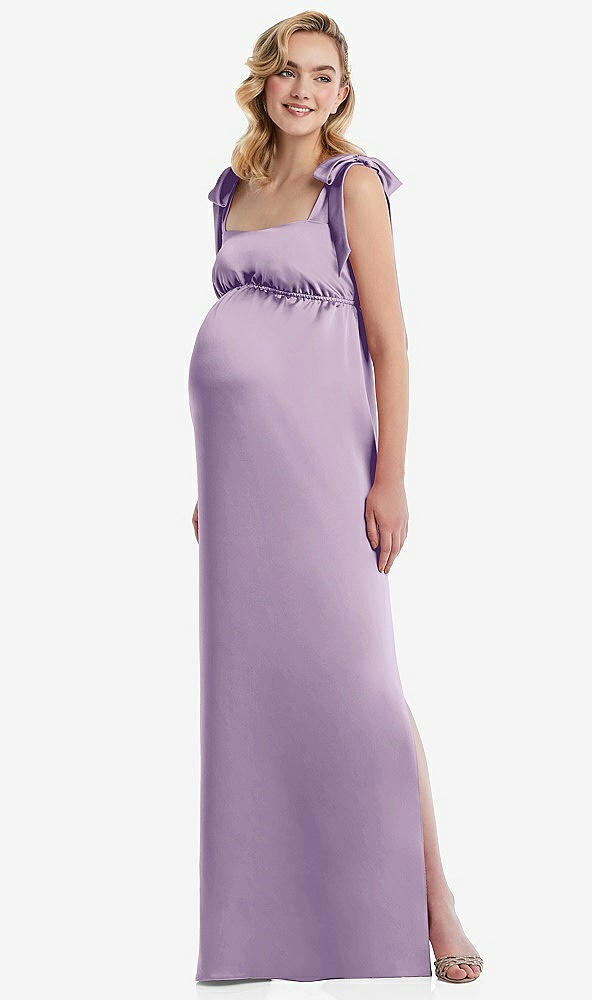 Front View - Pale Purple Flat Tie-Shoulder Empire Waist Maternity Dress