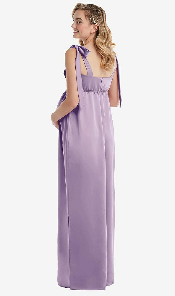 Back View - Pale Purple Flat Tie-Shoulder Empire Waist Maternity Dress