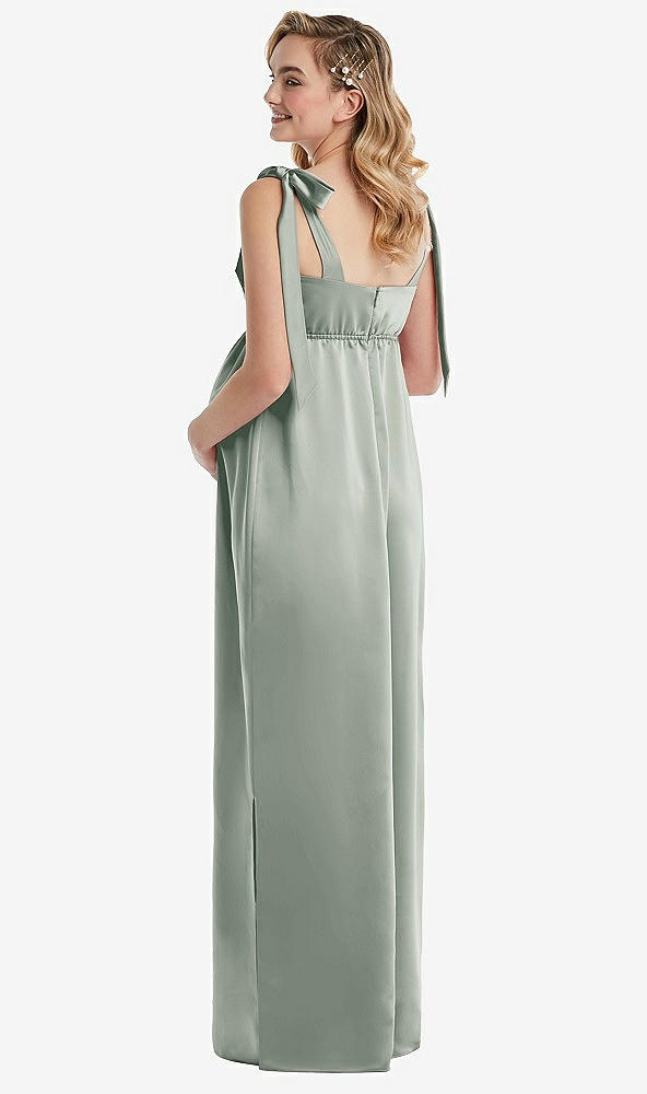 Back View - Willow Green Flat Tie-Shoulder Empire Waist Maternity Dress