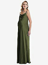 Side View Thumbnail - Olive Green Cowl-Neck Tie-Strap Maternity Slip Dress