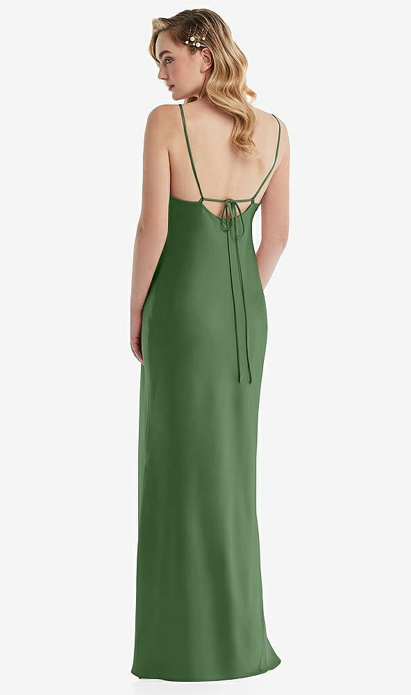 Back View - Vineyard Green Cowl-Neck Tie-Strap Maternity Slip Dress