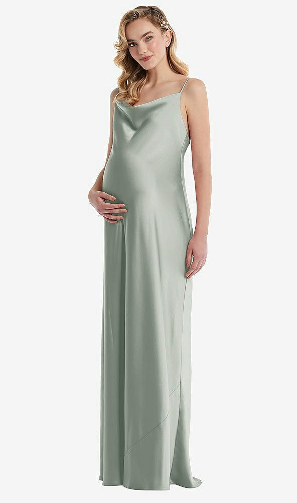 Front View - Willow Green Cowl-Neck Tie-Strap Maternity Slip Dress