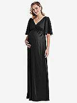 Front View Thumbnail - Black Flutter Bell Sleeve Empire Maternity Dress