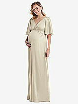 Front View Thumbnail - Champagne Flutter Bell Sleeve Empire Maternity Dress
