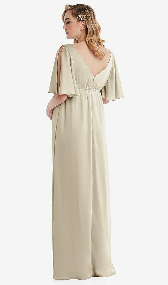 Back View - Champagne Flutter Bell Sleeve Empire Maternity Dress