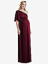 Front View Thumbnail - Cabernet One-Shoulder Flutter Sleeve Maternity Dress
