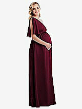 Side View Thumbnail - Cabernet One-Shoulder Flutter Sleeve Maternity Dress