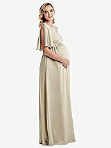 Side View Thumbnail - Champagne One-Shoulder Flutter Sleeve Maternity Dress