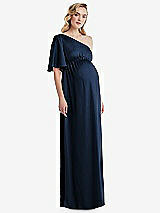 Front View Thumbnail - Midnight Navy One-Shoulder Flutter Sleeve Maternity Dress