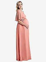Side View Thumbnail - Rose - PANTONE Rose Quartz One-Shoulder Flutter Sleeve Maternity Dress