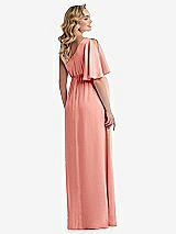 Rear View Thumbnail - Rose - PANTONE Rose Quartz One-Shoulder Flutter Sleeve Maternity Dress