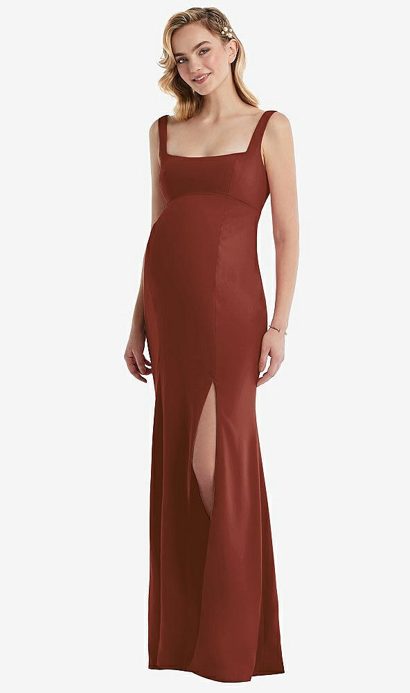 Front View - Auburn Moon Wide Strap Square Neck Maternity Trumpet Gown
