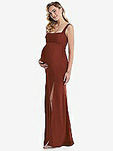 Side View Thumbnail - Auburn Moon Wide Strap Square Neck Maternity Trumpet Gown