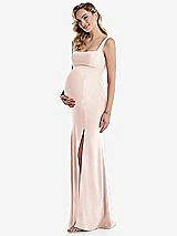 Side View Thumbnail - Blush Wide Strap Square Neck Maternity Trumpet Gown