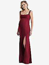 Front View Thumbnail - Burgundy Wide Strap Square Neck Maternity Trumpet Gown