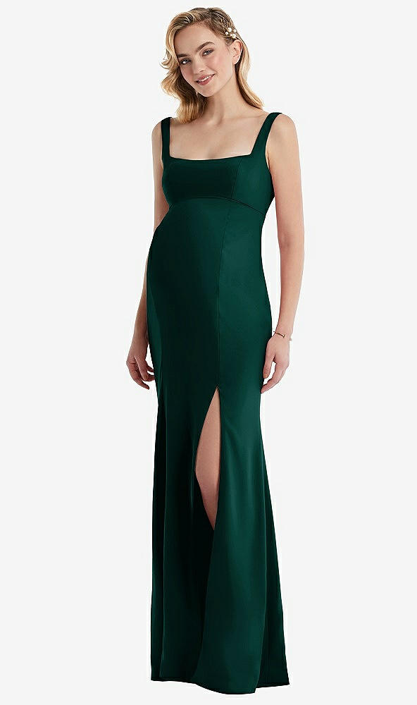 Front View - Evergreen Wide Strap Square Neck Maternity Trumpet Gown