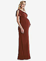 Side View Thumbnail - Auburn Moon One-Shoulder Ruffle Sleeve Maternity Trumpet Gown