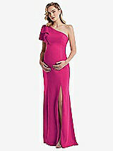 Front View Thumbnail - Think Pink One-Shoulder Ruffle Sleeve Maternity Trumpet Gown