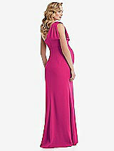 Rear View Thumbnail - Think Pink One-Shoulder Ruffle Sleeve Maternity Trumpet Gown
