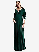 Front View Thumbnail - Evergreen 3/4 Sleeve Wrap Bodice Maternity Dress