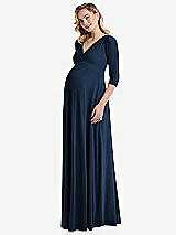 Side View Thumbnail - Midnight Navy 3/4 Sleeve Wrap Bodice Maternity Dress