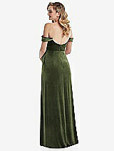 Rear View Thumbnail - Olive Green Off-the-Shoulder Flounce Sleeve Velvet Maternity Dress