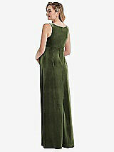 Rear View Thumbnail - Olive Green V-Neck Closed-Back Velvet Maternity Dress with Pockets