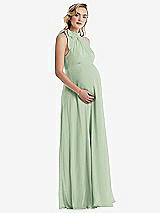 Side View Thumbnail - Celadon Scarf Tie High Neck Halter Chiffon Maternity Dress