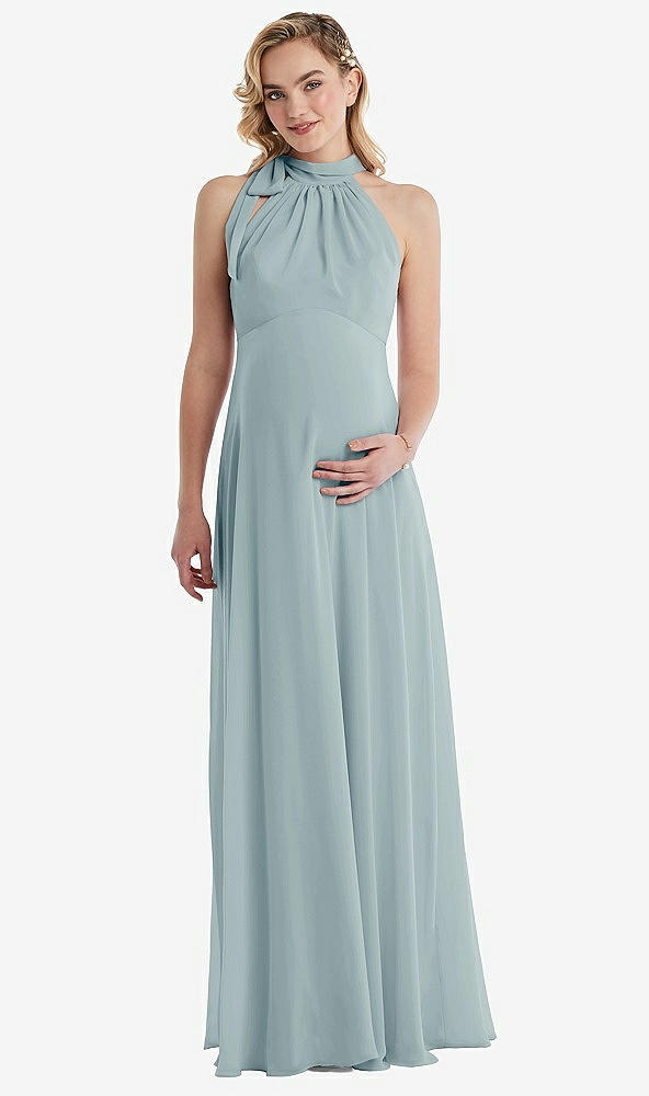 Front View - Morning Sky Scarf Tie High Neck Halter Chiffon Maternity Dress