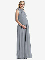 Side View Thumbnail - Platinum Scarf Tie High Neck Halter Chiffon Maternity Dress