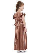 Rear View Thumbnail - Tawny Rose Ruched Flutter Sleeve Velvet Flower Girl Dress with Sash