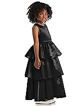 Side View Thumbnail - Black Jewel Neck Tiered Skirt Satin Flower Girl Dress