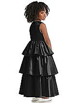 Rear View Thumbnail - Black Jewel Neck Tiered Skirt Satin Flower Girl Dress