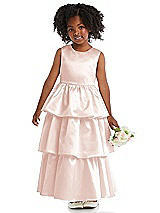 Front View Thumbnail - Blush Jewel Neck Tiered Skirt Satin Flower Girl Dress