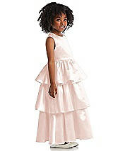 Side View Thumbnail - Blush Jewel Neck Tiered Skirt Satin Flower Girl Dress