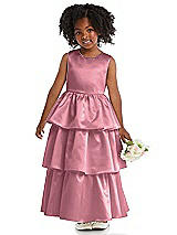 Front View Thumbnail - Carnation Jewel Neck Tiered Skirt Satin Flower Girl Dress