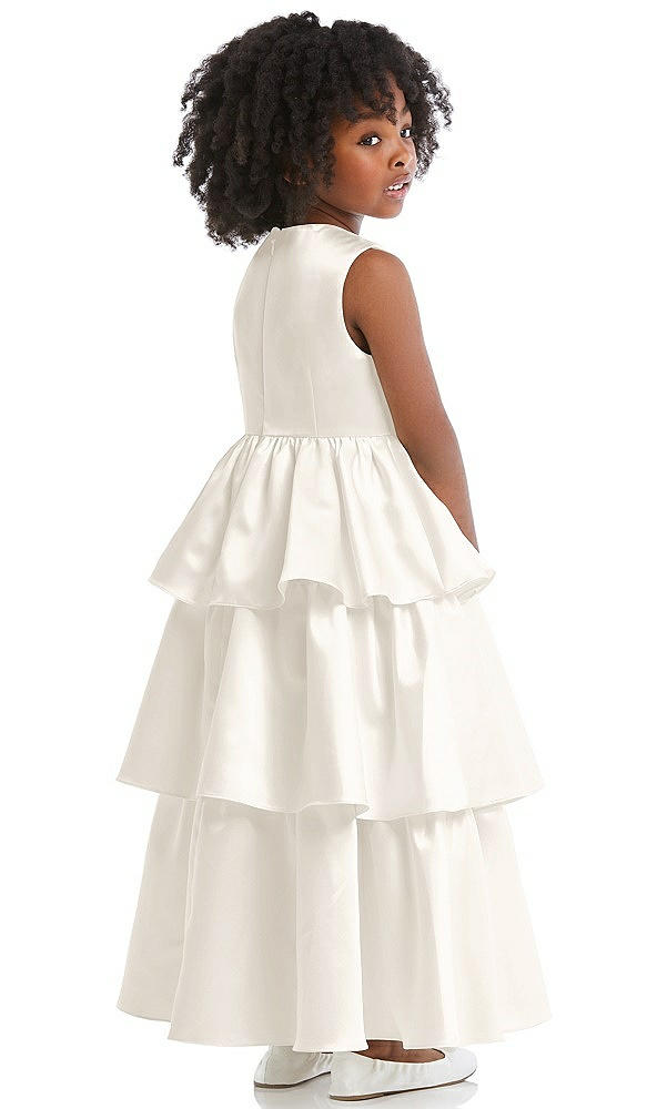 Back View - Ivory Jewel Neck Tiered Skirt Satin Flower Girl Dress