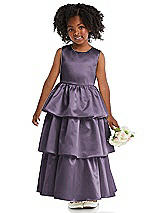Front View Thumbnail - Lavender Jewel Neck Tiered Skirt Satin Flower Girl Dress