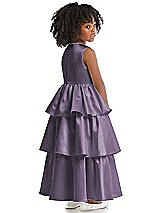 Rear View Thumbnail - Lavender Jewel Neck Tiered Skirt Satin Flower Girl Dress