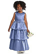 Front View Thumbnail - Periwinkle - PANTONE Serenity Jewel Neck Tiered Skirt Satin Flower Girl Dress