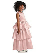 Side View Thumbnail - Rose - PANTONE Rose Quartz Jewel Neck Tiered Skirt Satin Flower Girl Dress