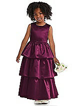 Front View Thumbnail - Ruby Jewel Neck Tiered Skirt Satin Flower Girl Dress