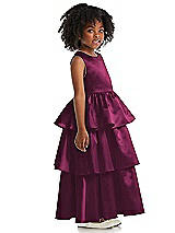 Side View Thumbnail - Ruby Jewel Neck Tiered Skirt Satin Flower Girl Dress