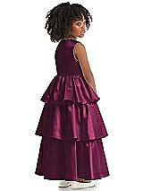Rear View Thumbnail - Ruby Jewel Neck Tiered Skirt Satin Flower Girl Dress