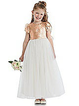 Front View Thumbnail - Copper Rose Puff Sleeve Sequin and Tulle Flower Girl Dress